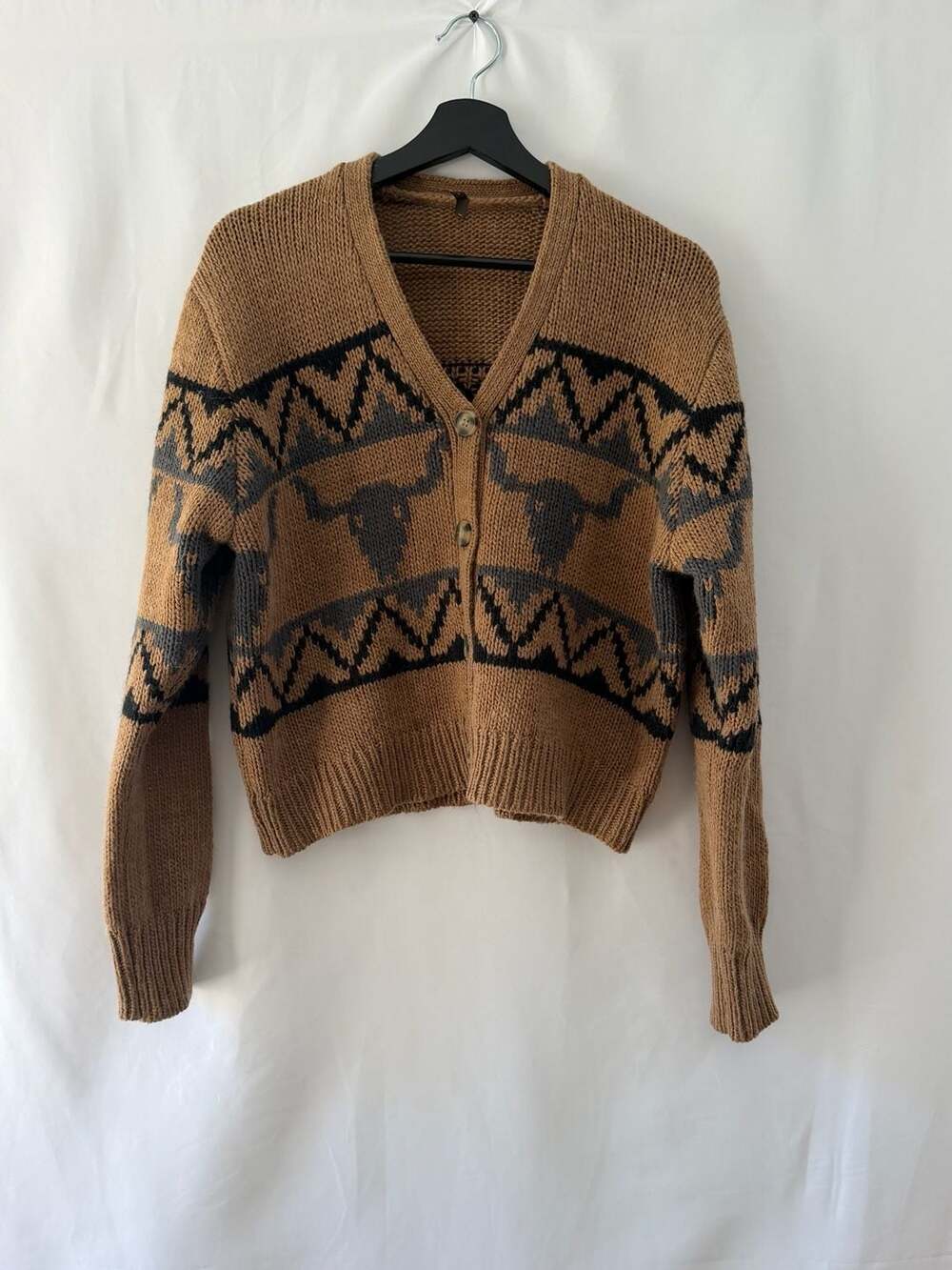Stetson Steer Head Cropped Cardigan Brown Size M - Picture 2 of 14